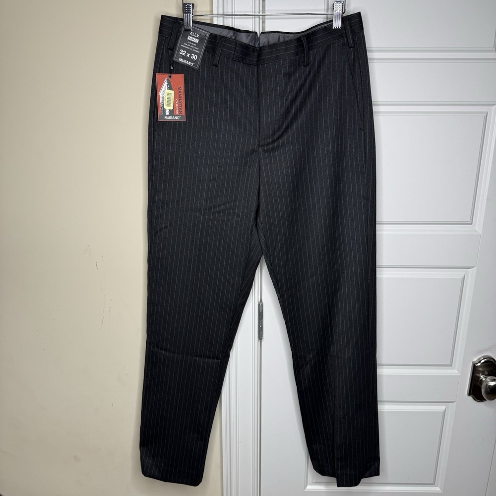 Murano Alex Slim Fit Pants Men's 32/30 Grey Pinstripe Manhattan Collection